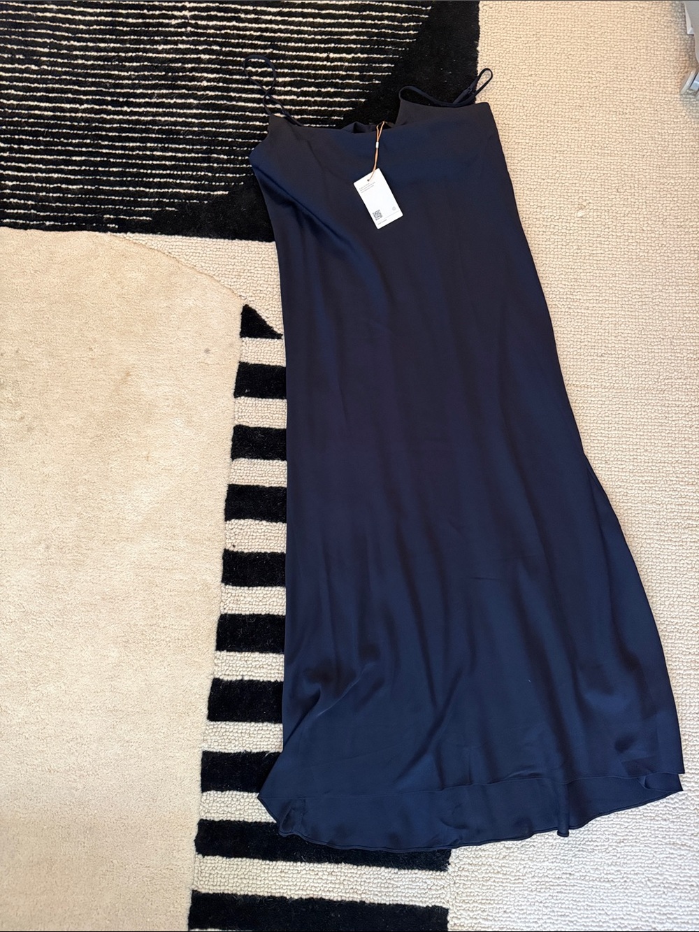 Navy silk Dress with Spaghetti Straps - Quince maternity size M